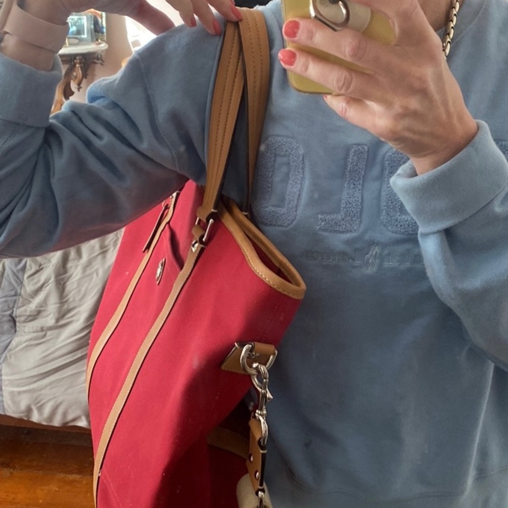 Coach Tote in Red canvas trimmed in leather. - Picture 9 of 9
